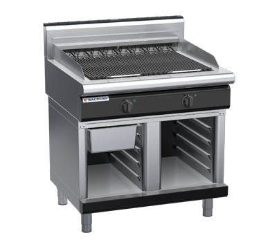 waldorf bold ch8900edh-cb-b0 900mm electric chargrill / barbecue on cabinet base with high splashback