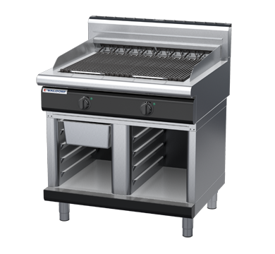 waldorf bold ch8900edh-cb-b0 900mm electric chargrill / barbecue on cabinet base with high splashback
