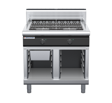 waldorf cue ch8900edh-cb-c0 900mm electric chargrill / barbecue on cabinet base with high splashback