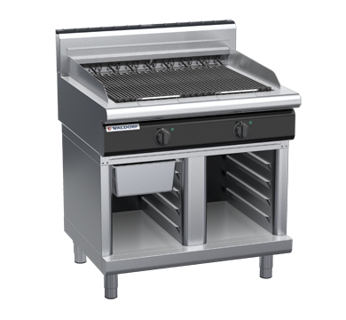 waldorf cue ch8900edh-cb-c0 900mm electric chargrill / barbecue on cabinet base with high splashback