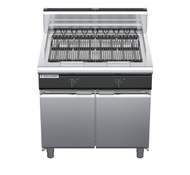 waldorf cue ch8900edh-cd-c0 900mm electric chargrill / barbecue on cabinet base with door and high splashback