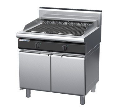 waldorf cue ch8900edh-cd-c0 900mm electric chargrill / barbecue on cabinet base with door and high splashback