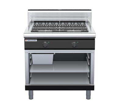 waldorf bold ch8900edh-ob-b0 900mm electric chargrill / barbecue on open base with high splashback