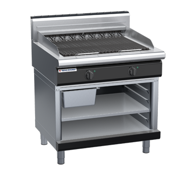 waldorf bold ch8900edh-ob-b0 900mm electric chargrill / barbecue on open base with high splashback
