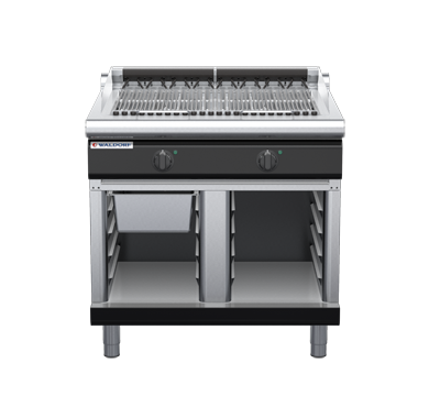 waldorf bold ch8900edl-cb-b0 900mm electric chargrill / barbecue on cabinet base with low splashback