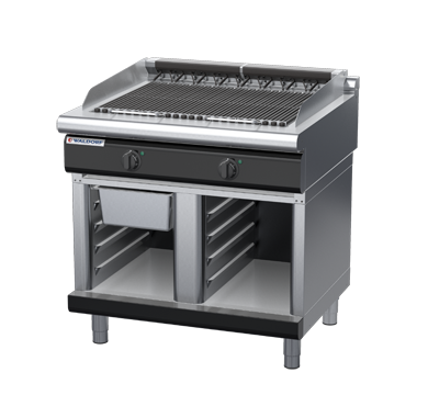 waldorf bold ch8900edl-cb-b0 900mm electric chargrill / barbecue on cabinet base with low splashback