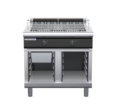 waldorf cue ch8900edl-cb-c0 900mm electric chargrill / barbecue on cabinet base with low splashback