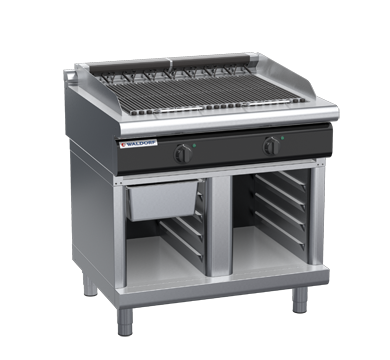 waldorf cue ch8900edl-cb-c0 900mm electric chargrill / barbecue on cabinet base with low splashback