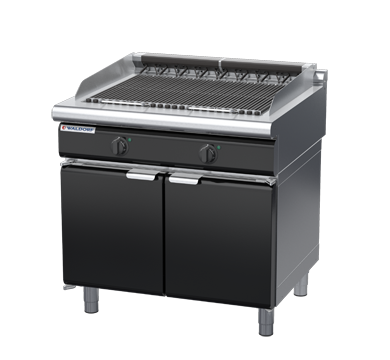 waldorf bold ch8900edl-cd-b0 900mm electric chargrill / barbecue on cabinet base with door and low splashback