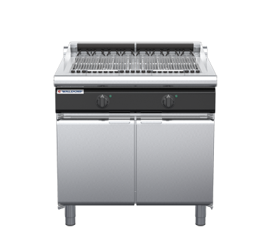waldorf cue ch8900edl-cd-c0 900mm electric chargrill / barbecue on cabinet base with door and low splashback