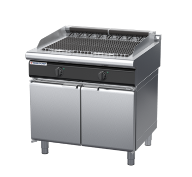 waldorf cue ch8900edl-cd-c0 900mm electric chargrill / barbecue on cabinet base with door and low splashback