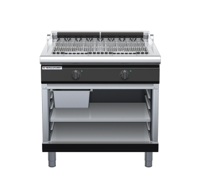 waldorf bold ch8900edl-ob-b0 900mm electric chargrill / barbecue on open base with low splashback
