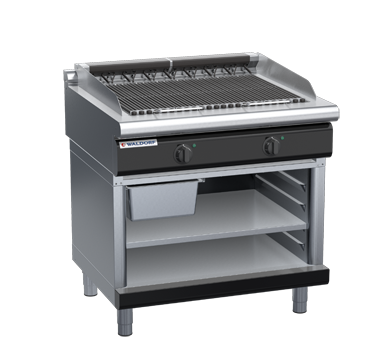 waldorf bold ch8900edl-ob-b0 900mm electric chargrill / barbecue on open base with low splashback