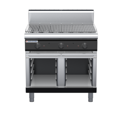 waldorf bold ch8900gh-cb-b0 900mm gas chargrill / barbecue on cabinet base with high splashback