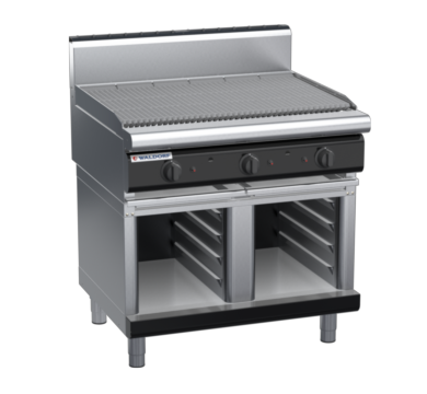 waldorf bold ch8900gh-cb-b0 900mm gas chargrill / barbecue on cabinet base with high splashback