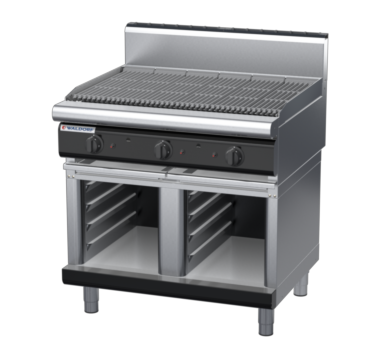 waldorf bold ch8900gh-cb-b0 900mm gas chargrill / barbecue on cabinet base with high splashback