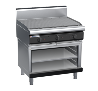 waldorf bold ch8900gh-ob-b0 900mm gas chargrill / barbecue on open base with high splashback