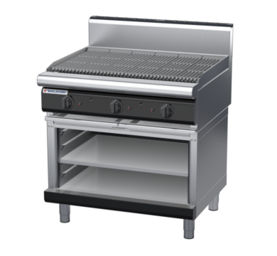 waldorf bold ch8900gh-ob-b0 900mm gas chargrill / barbecue on open base with high splashback