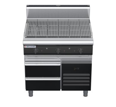 waldorf bold ch8900gh-rb-b0 900mm gas chargrill / barbecue on refrigerated base with high splashback