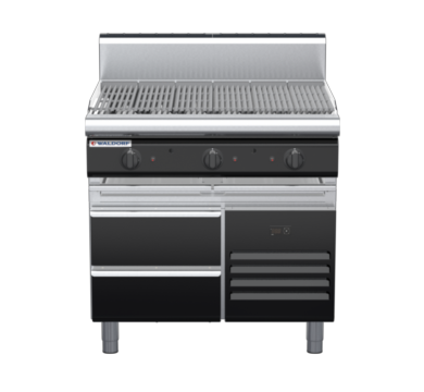 waldorf bold ch8900gh-rb-b0 900mm gas chargrill / barbecue on refrigerated base with high splashback