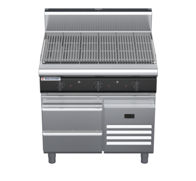 waldorf cue ch8900gh-rb-c0 900mm gas chargrill / barbecue on refrigerated base with high splashback