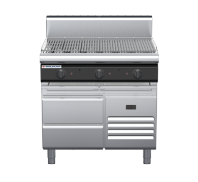 waldorf cue ch8900gh-rb-c0 900mm gas chargrill / barbecue on refrigerated base with high splashback
