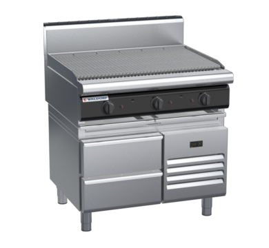waldorf cue ch8900gh-rb-c0 900mm gas chargrill / barbecue on refrigerated base with high splashback