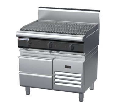 waldorf cue ch8900gh-rb-c0 900mm gas chargrill / barbecue on refrigerated base with high splashback