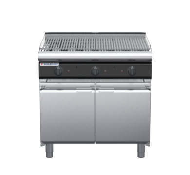 waldorf cue ch8900gl-cd-c0 900mm gas chargrill / barbecue on cabinet base with door and low splashback