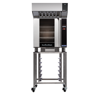 turbofan e32t4 - full size electric convection oven touch screen control on a stainless steel stand