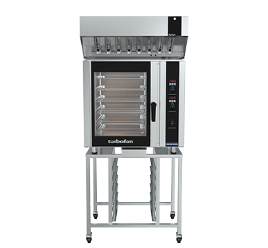 turbofan e35d6-30 - full size digital / electric convection ovens with halton ventless hood on a stainless steel stand