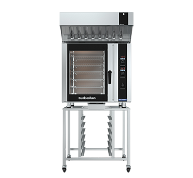 turbofan e35d6-26 - full size digital / electric convection oven with halton ventless hood on a stainless steel stand