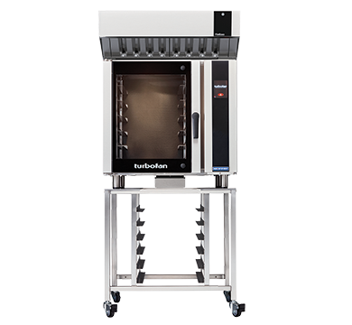 turbofan e35t6-26 - full size electric convection oven touch screen control with halton ventless hood on a stainless steel stand