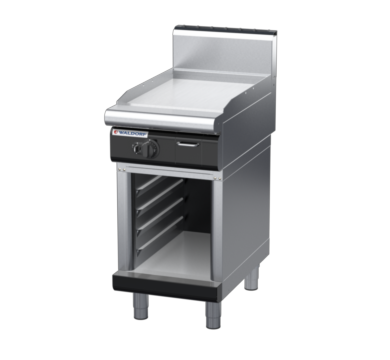 waldorf bold gp8450ghcr-cb-b0 450mm gas griddle on cabinet base with high splashback