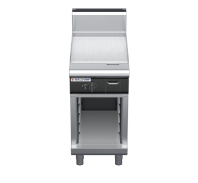 waldorf cue gp8450ghcr-cb-c0 450mm gas griddle on cabinet base with high splashback