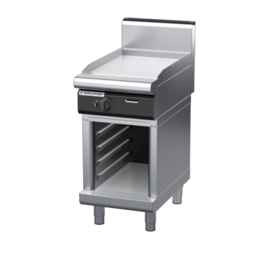 waldorf cue gp8450ghcr-cb-c0 450mm gas griddle on cabinet base with high splashback