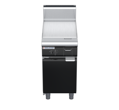 waldorf bold gp8450gh-cd-b0 450mm gas griddle on cabinet base with door and high splashback