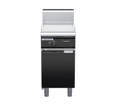 waldorf bold gp8450gh-cd-b0 450mm gas griddle on cabinet base with door and high splashback