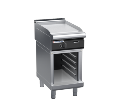waldorf cue gp8450gl-cb-c0 450mm gas griddle on cabinet base with low splashback