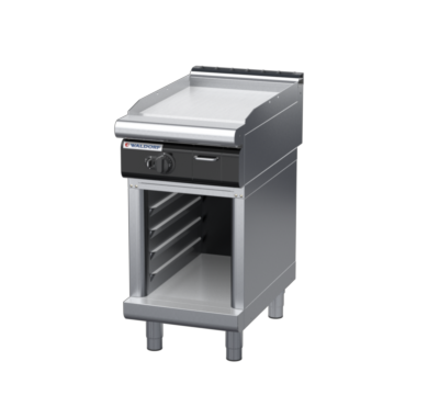 waldorf cue gp8450gl-cb-c0 450mm gas griddle on cabinet base with low splashback