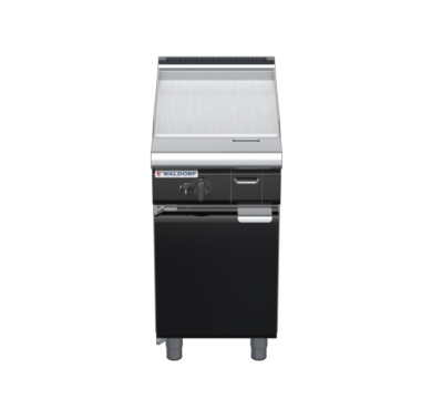 waldorf bold gp8450glcr-cd-b0 450mm gas griddle on cabinet base with door and low splashback