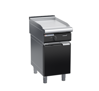 waldorf bold gp8450glcr-cd-b0 450mm gas griddle on cabinet base with door and low splashback