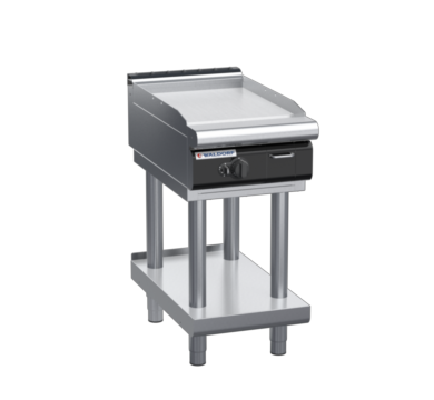 waldorf cue gp8450glcr-ls-c0 450mm gas griddle on leg stand with low splashback
