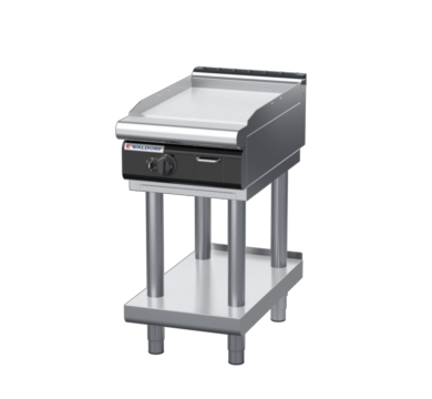 waldorf cue gp8450glcr-ls-c0 450mm gas griddle on leg stand with low splashback