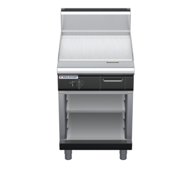 waldorf bold gp8600ghr3-cb-b0 600mm gas griddle with 600mm ribbed finish on cabinet base and high splashback