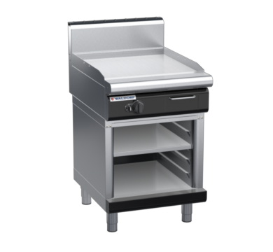 waldorf bold gp8600ghr3-cb-b0 600mm gas griddle with 600mm ribbed finish on cabinet base and high splashback