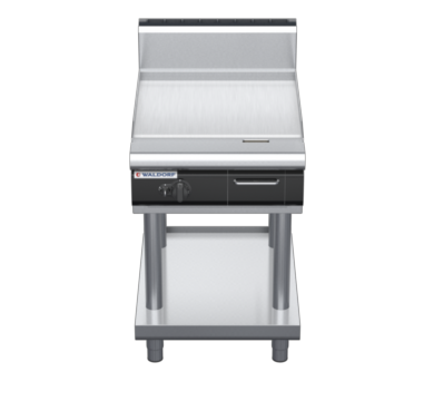 waldorf cue gp8600ghcr-ls-c0 600mm gas griddle with 600mm chrome finish on leg stand and high splashback