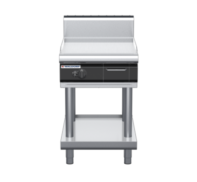 waldorf cue gp8600ghcr-ls-c0 600mm gas griddle with 600mm chrome finish on leg stand and high splashback