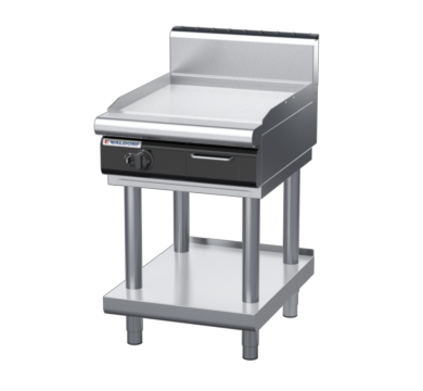 waldorf cue gp8600ghcr-ls-c0 600mm gas griddle with 600mm chrome finish on leg stand and high splashback