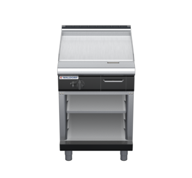 waldorf bold gp8600glcr-cb-b0 600mm gas griddle with 600mm chrome finish on cabinet base and low splashback